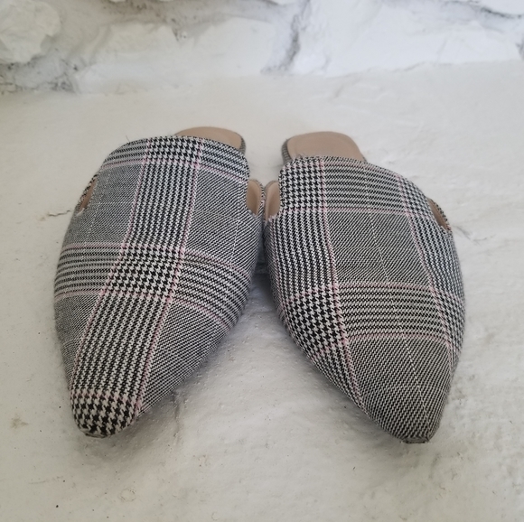 BOOHOO Herringbone Plaid Gray Mules Flats oxfords - Picture 4 of 7